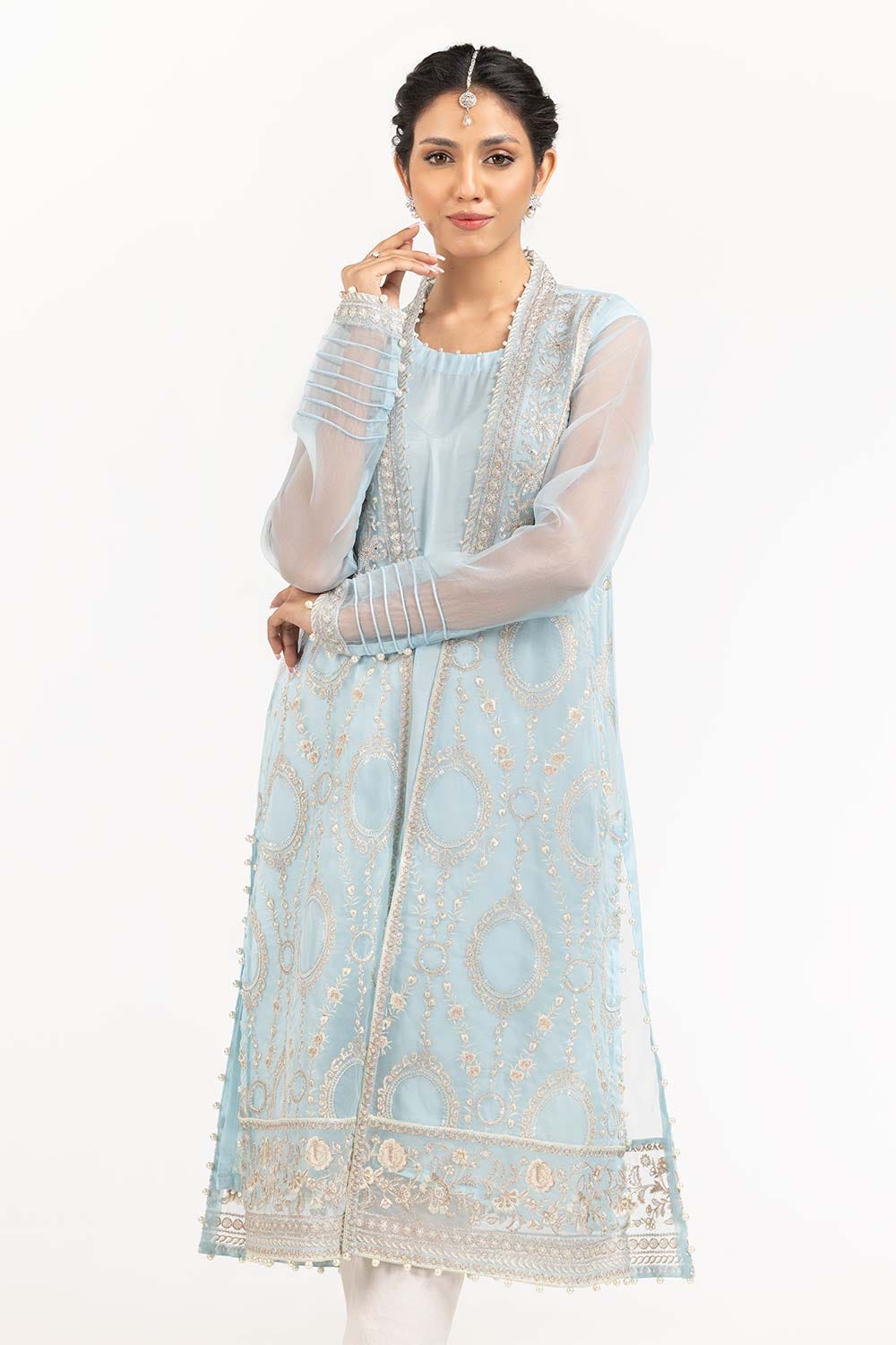Luxury Pret Dyed Organza Embroidered Kurti With Inner