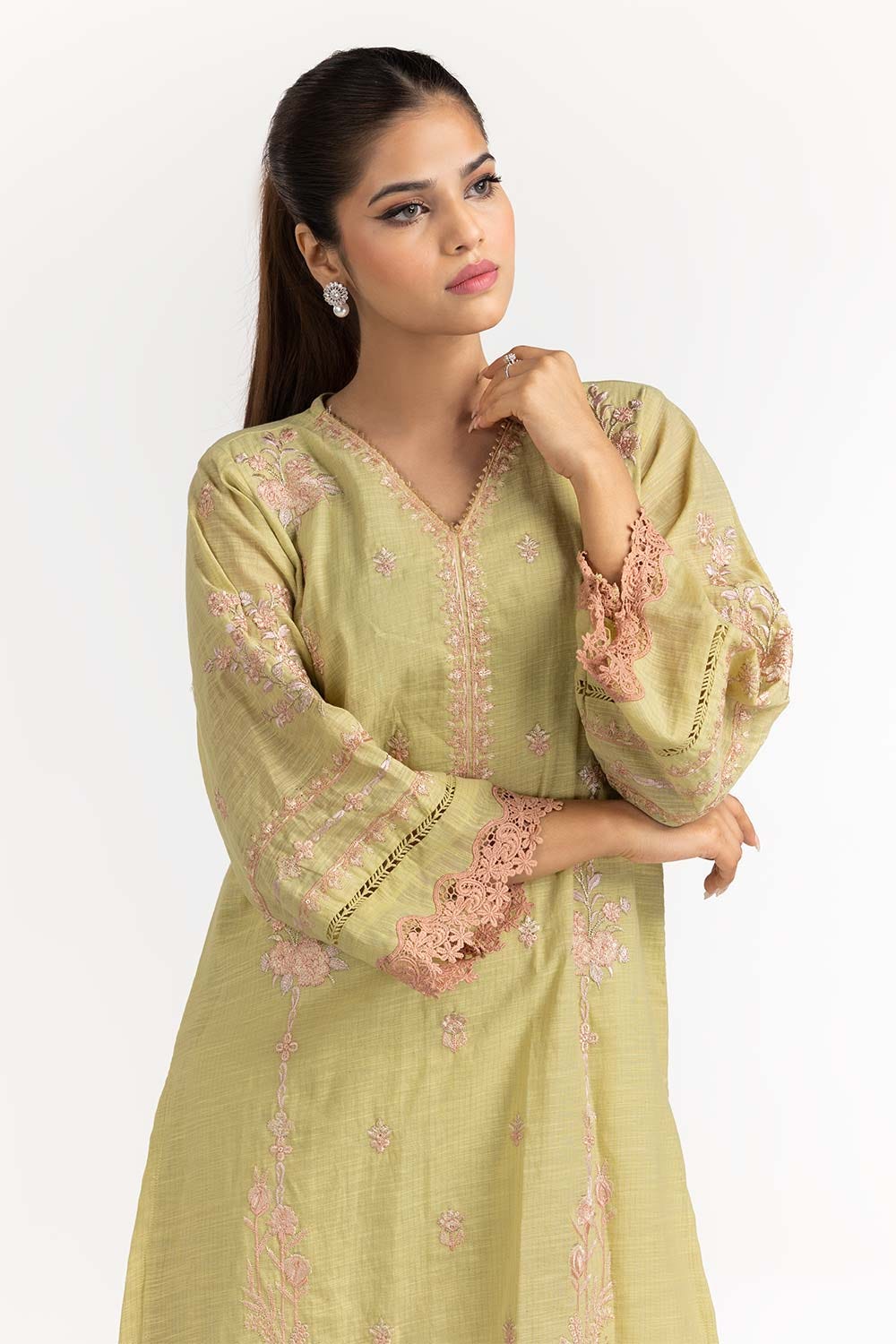 Luxury Pret Dyed Cotton Maisuri Embroidered Shirt