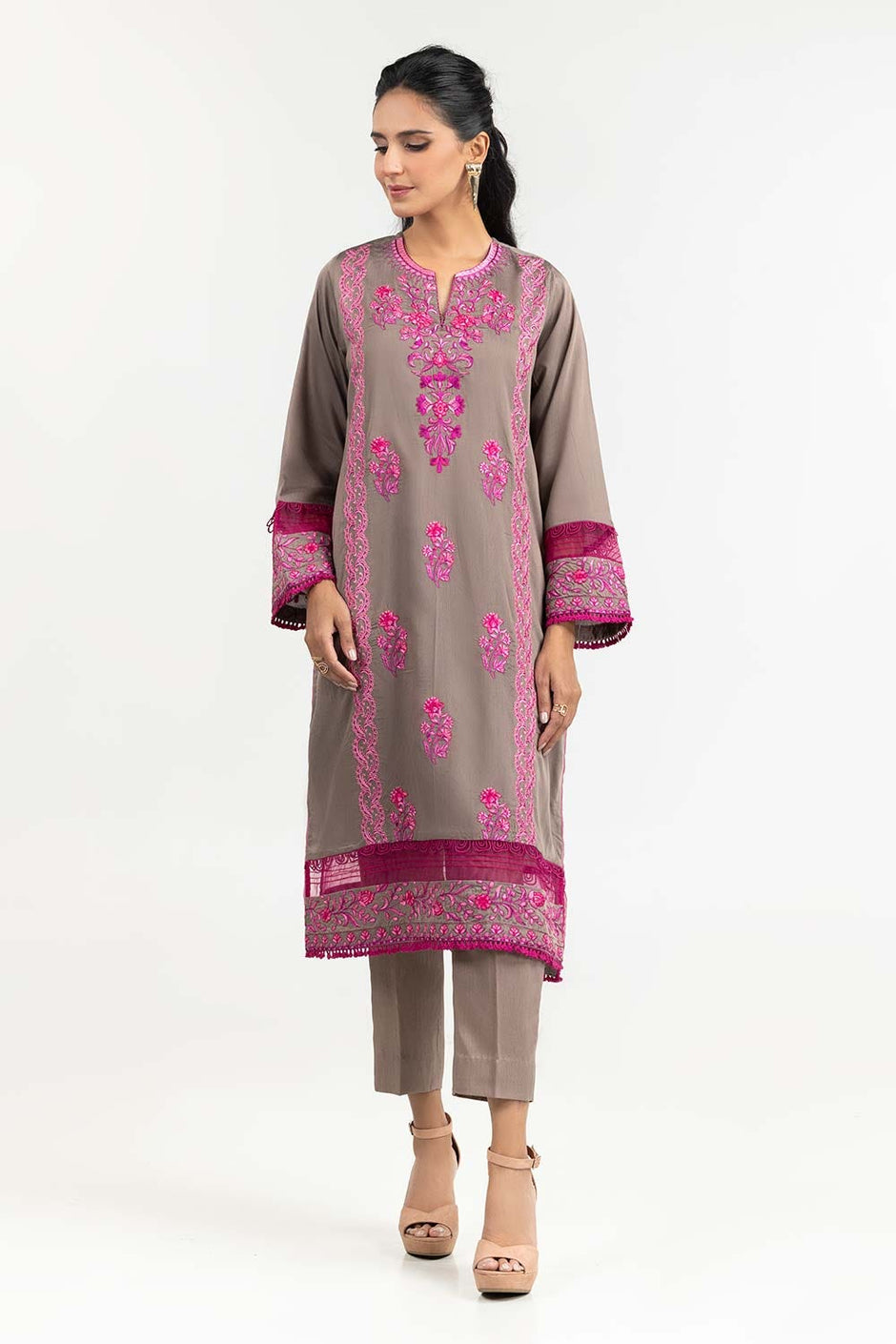 Luxury Pret Dyed Poly Slub Embroidered Kurti