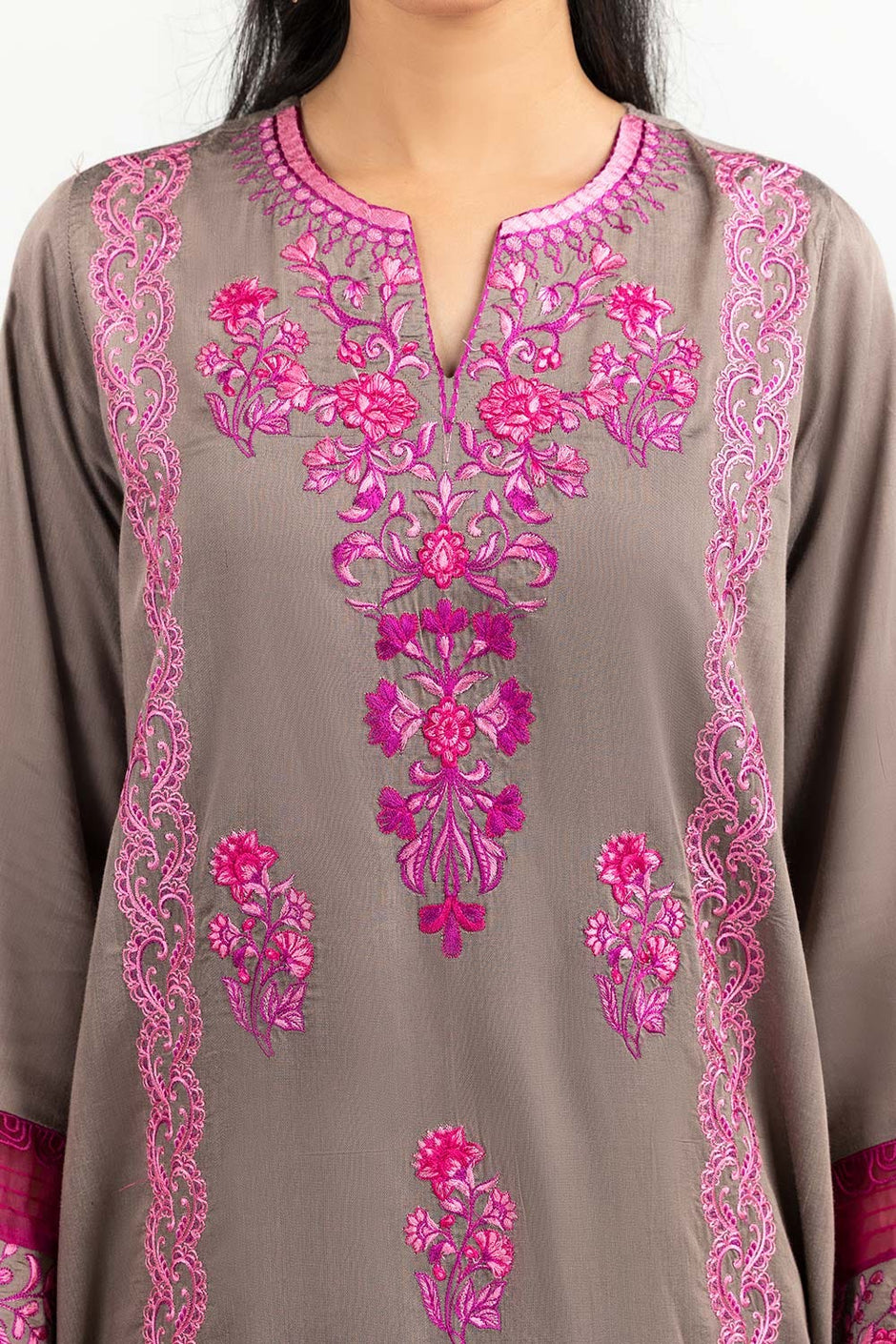 Luxury Pret Dyed Poly Slub Embroidered Kurti