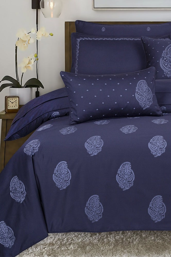 Indigo T-400 Embroidered Quilt Cover Set