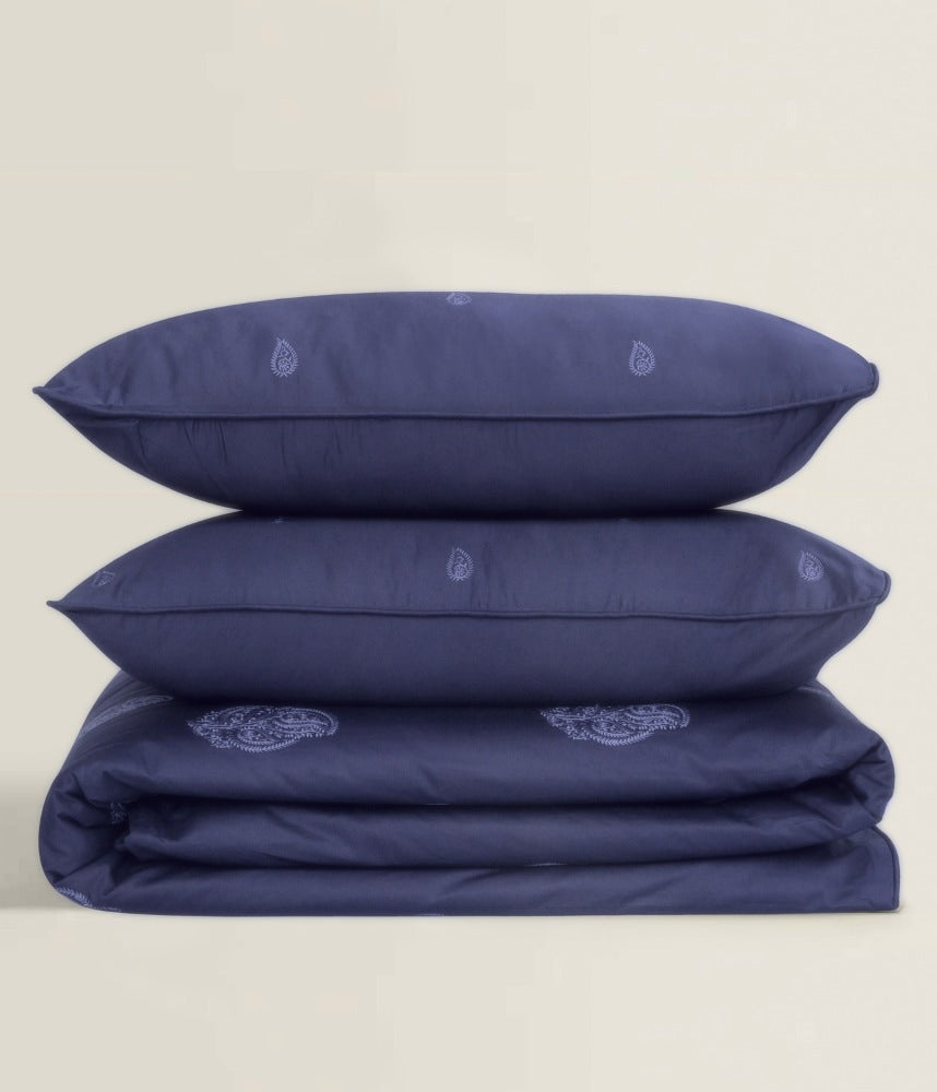 Indigo T-400 Embroidered Quilt Cover Set