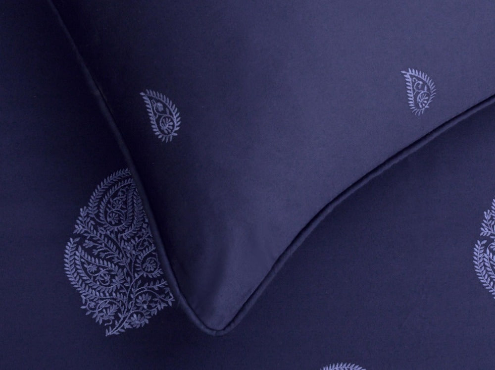 Indigo T-400 Embroidered Quilt Cover Set