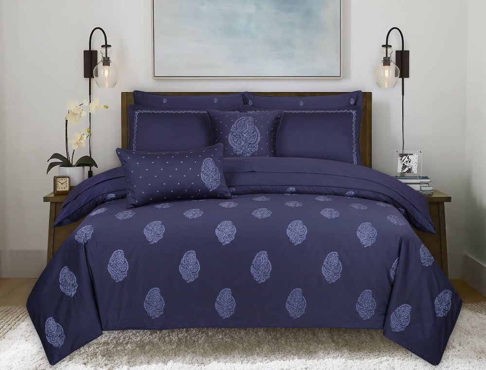 Indigo T-400 Embroidered Quilt Cover Set