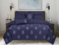 Indigo T-400 Embroidered Quilt Cover Set
