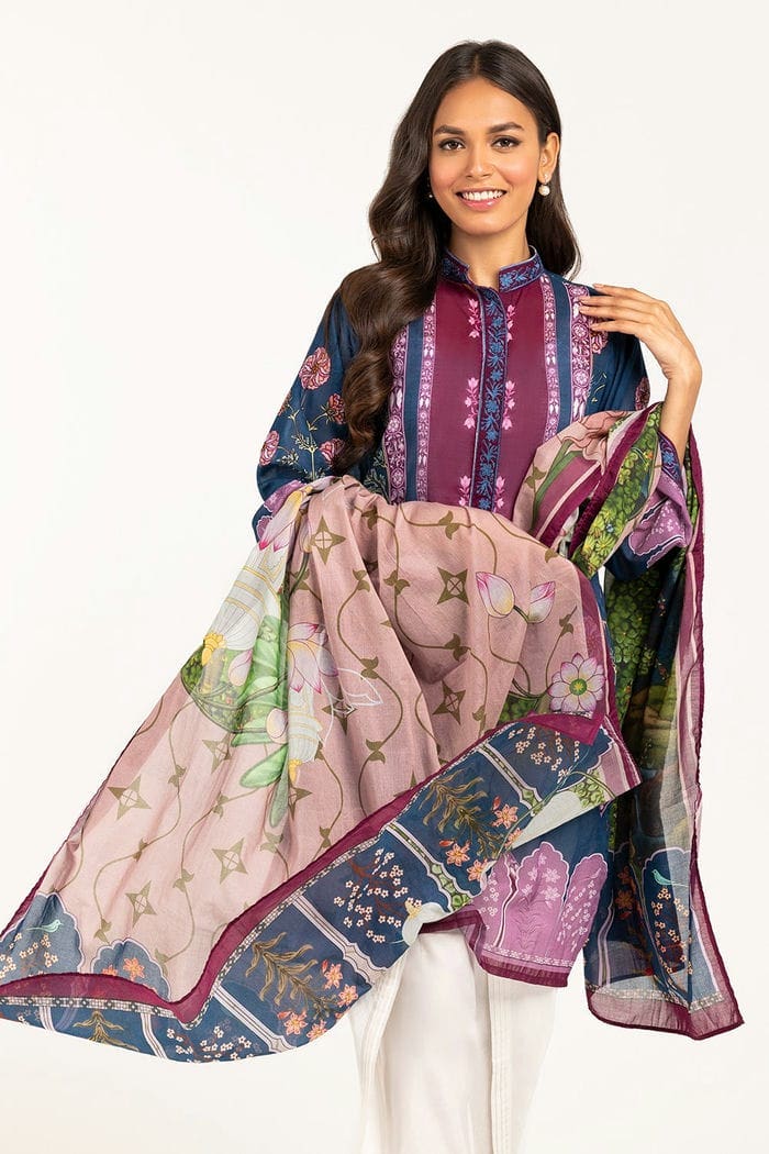 Embroidered Light  Cotton Shirt With Printed Lawn Dupatta - IPS-21-78 2 Piece