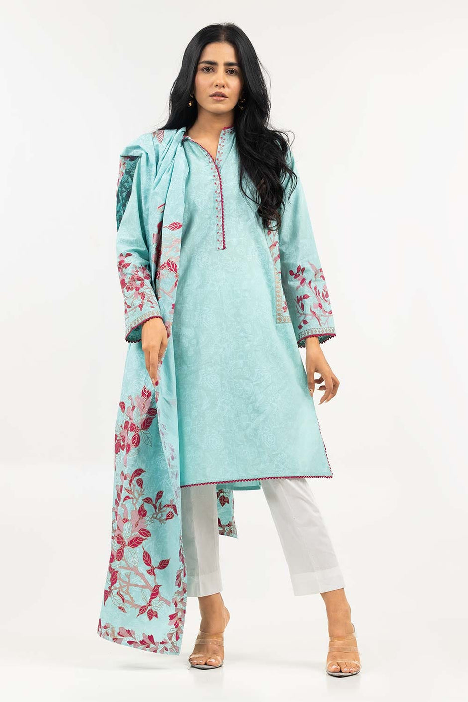Screen Printed Cambric Shirt with Lawn Dupatta