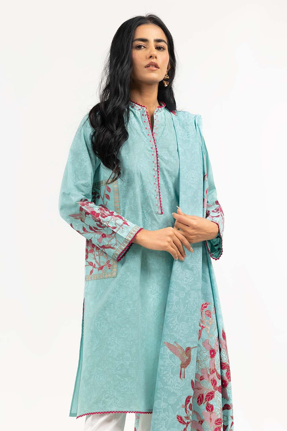 Screen Printed Cambric Shirt with Lawn Dupatta
