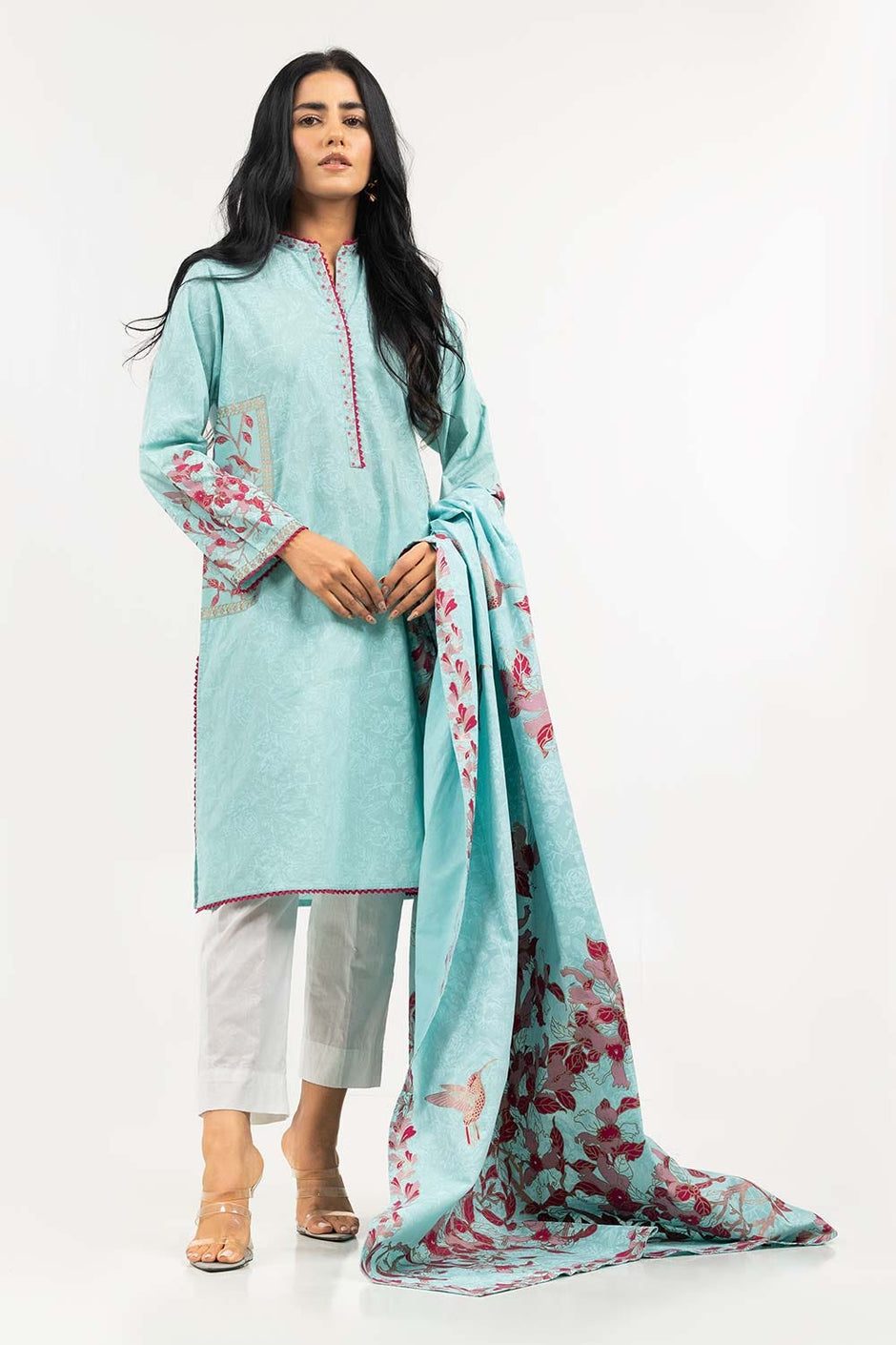 Screen Printed Cambric Shirt with Lawn Dupatta