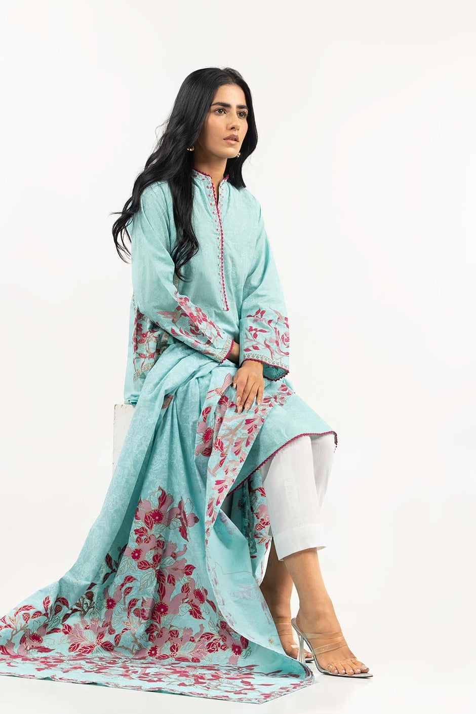 Screen Printed Cambric Shirt with Lawn Dupatta