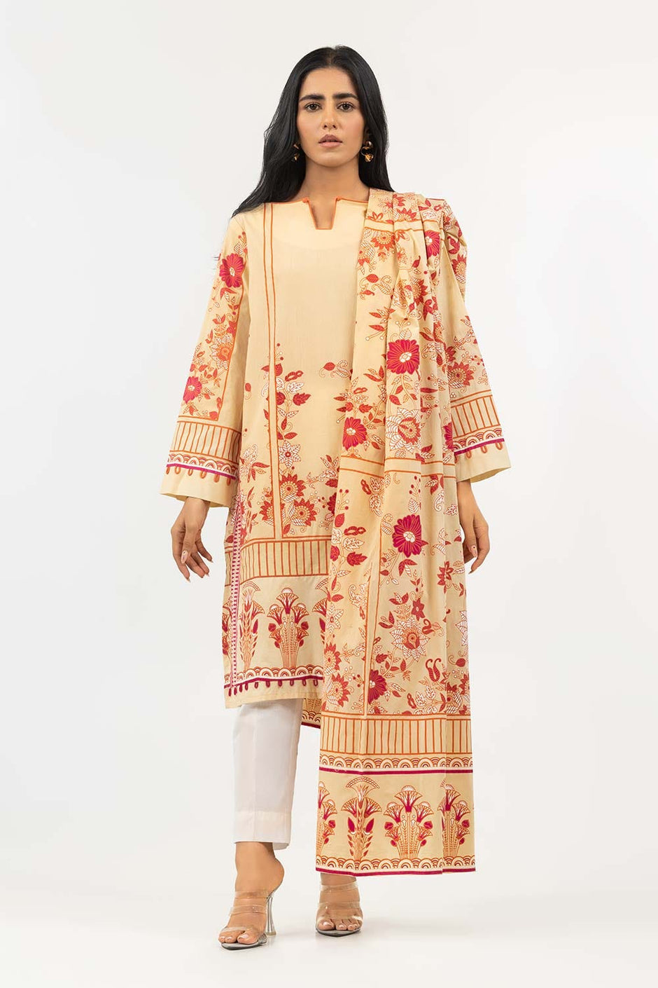 Screen Printed Cambric Shirt with Lawn Dupatta