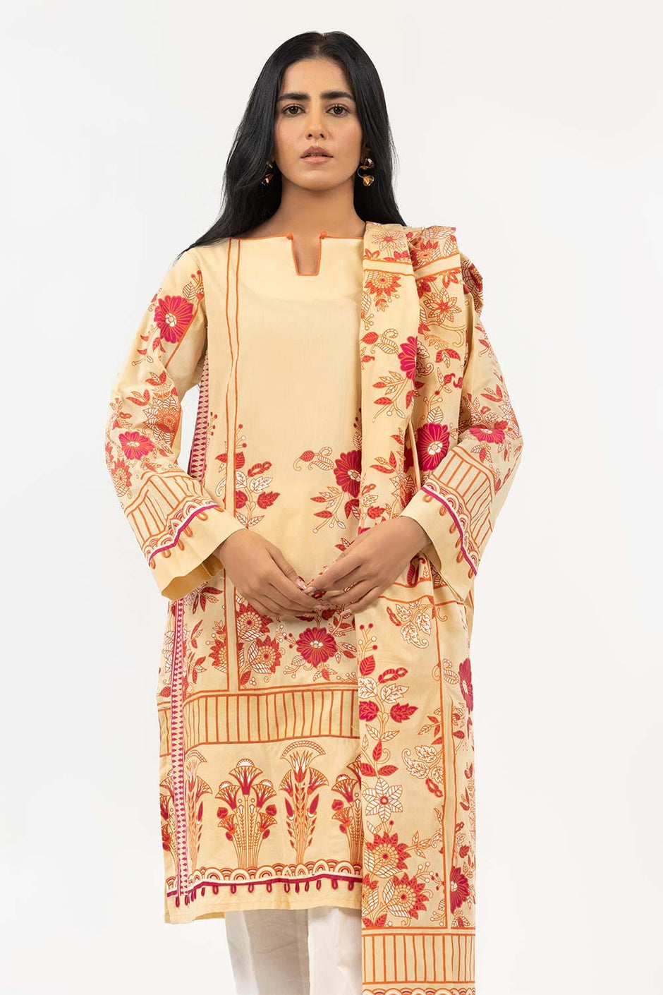 Screen Printed Cambric Shirt with Lawn Dupatta