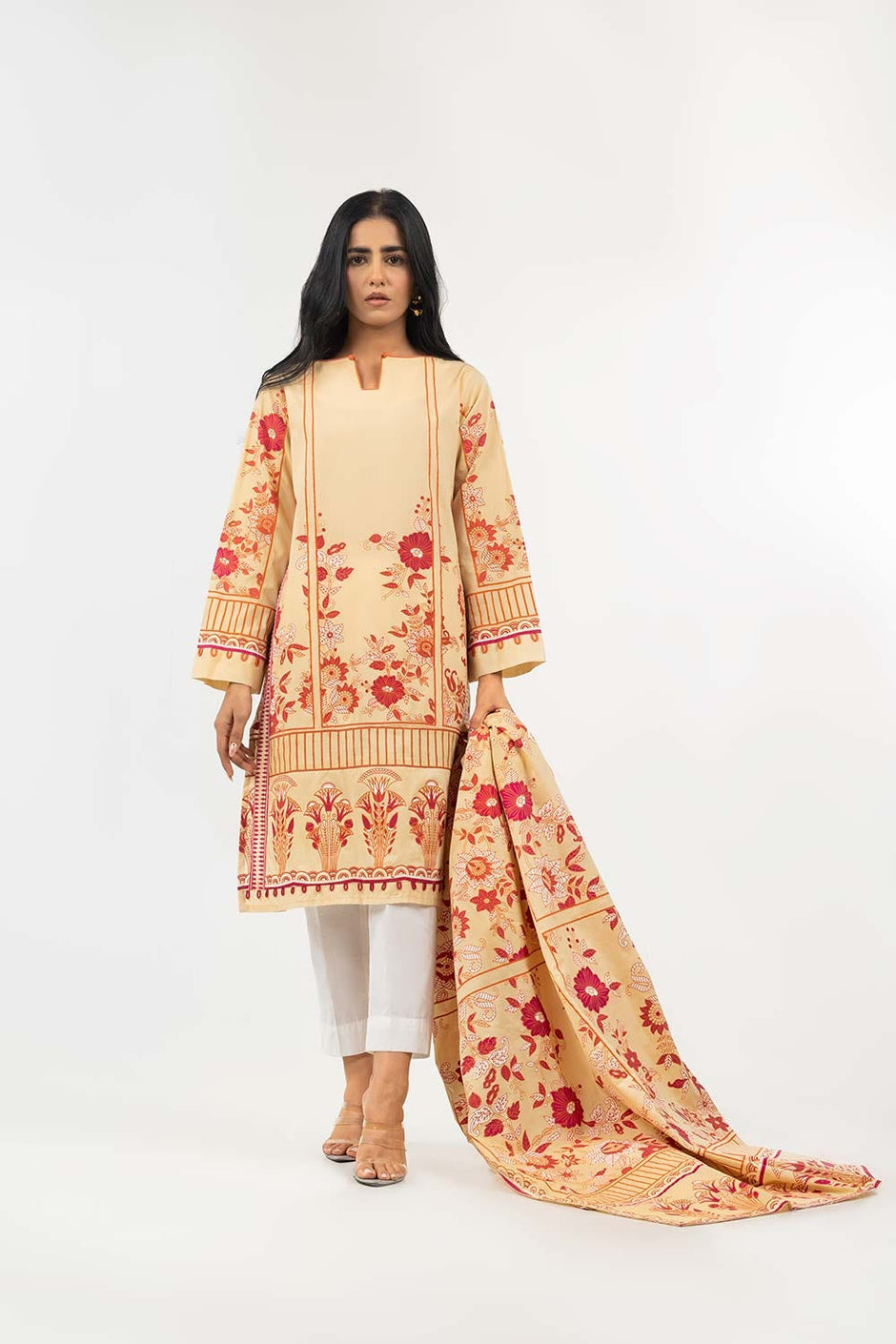 Screen Printed Cambric Shirt with Lawn Dupatta