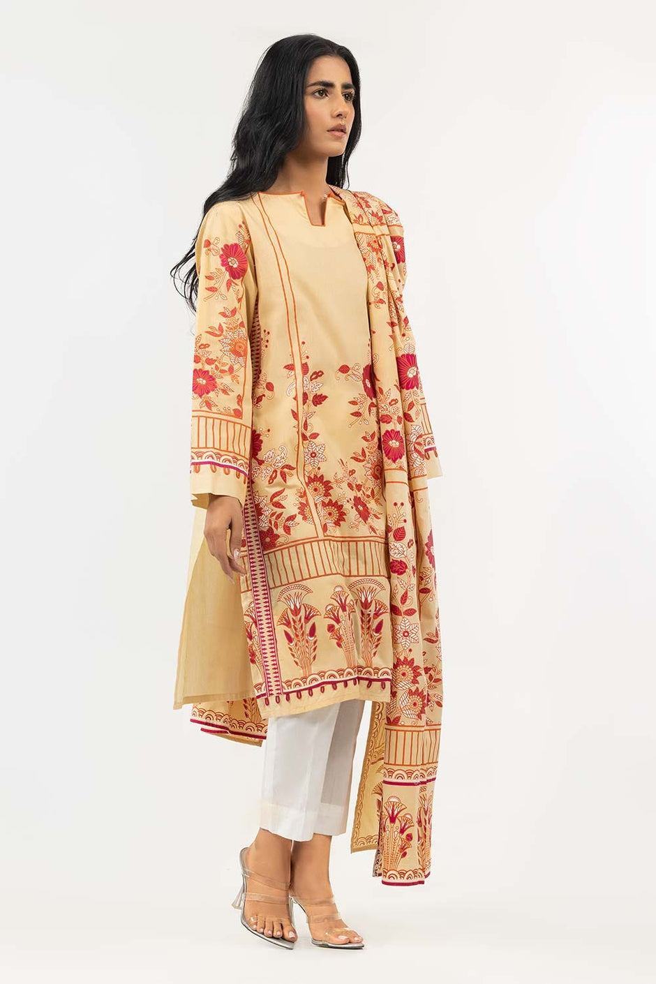 Screen Printed Cambric Shirt with Lawn Dupatta