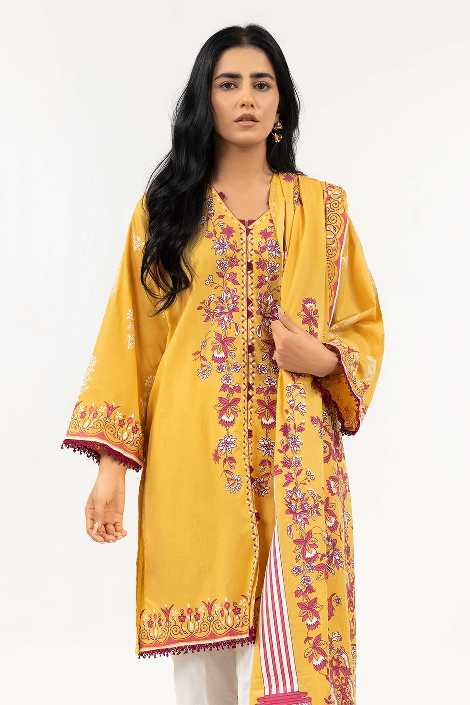 Screen Printed Cambric Shirt with Lawn Dupatta
