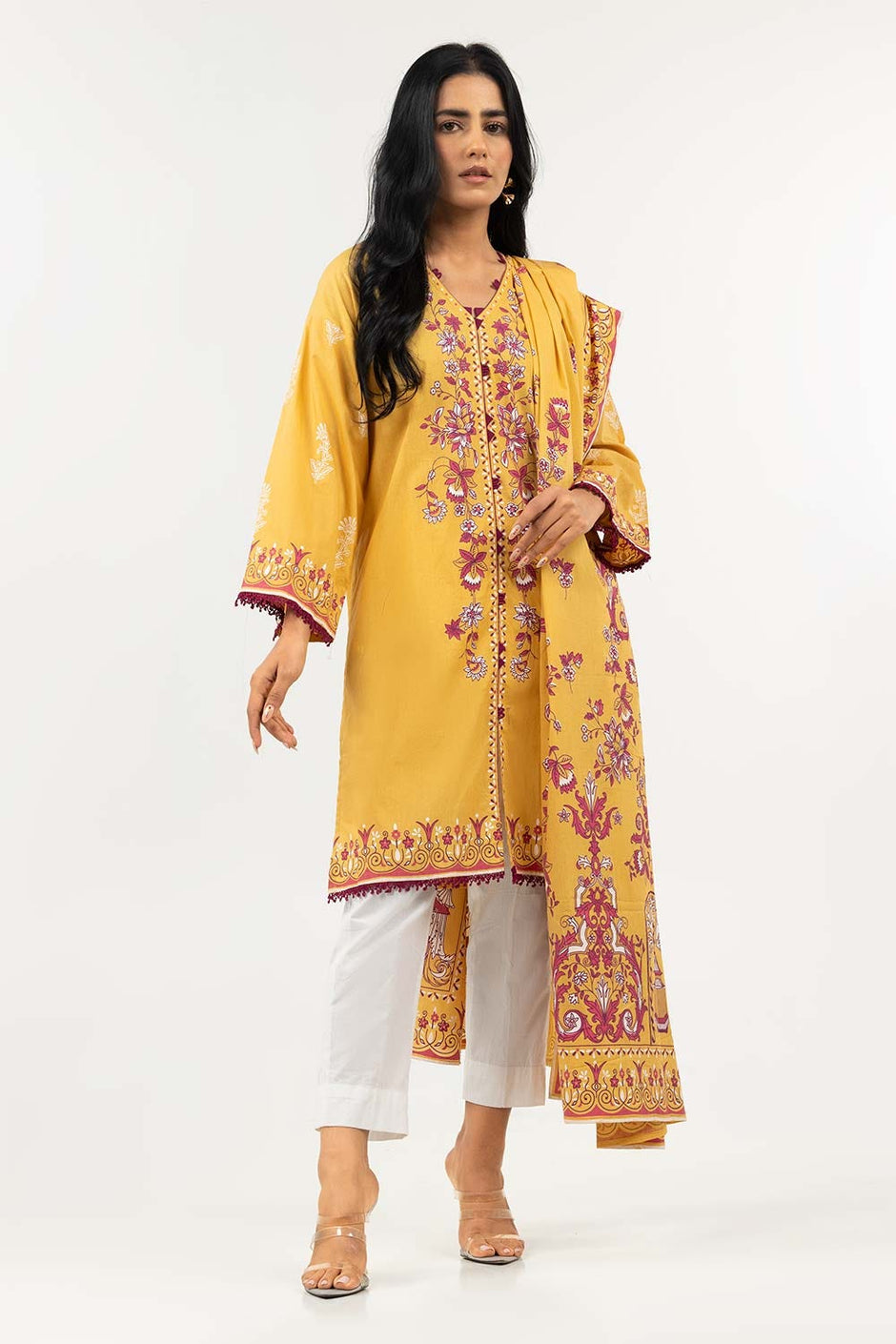 Screen Printed Cambric Shirt with Lawn Dupatta
