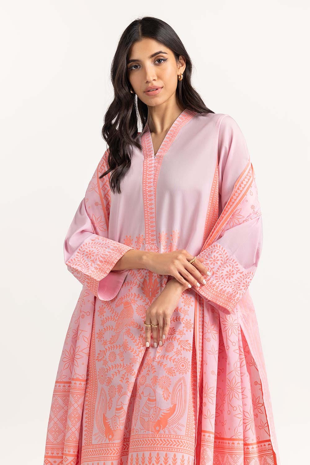 3 Piece Dyed Cambric Screen Printed Shirt With Trouser IPS-23-154