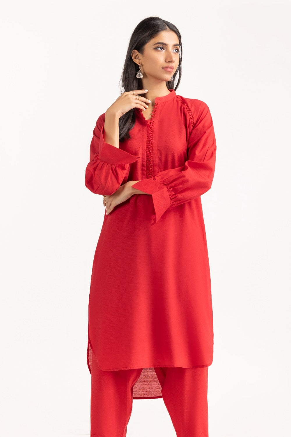 2 Piece Jacquard Embellished Kameez Shalwar - SCARLET IPS-23-157