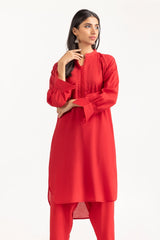 2 Piece Jacquard Embellished Kameez Shalwar - SCARLET IPS-23-157