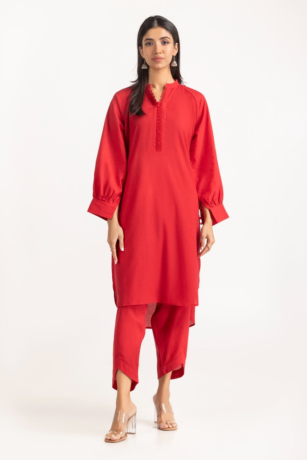 2 Piece Jacquard Embellished Kameez Shalwar - SCARLET IPS-23-157