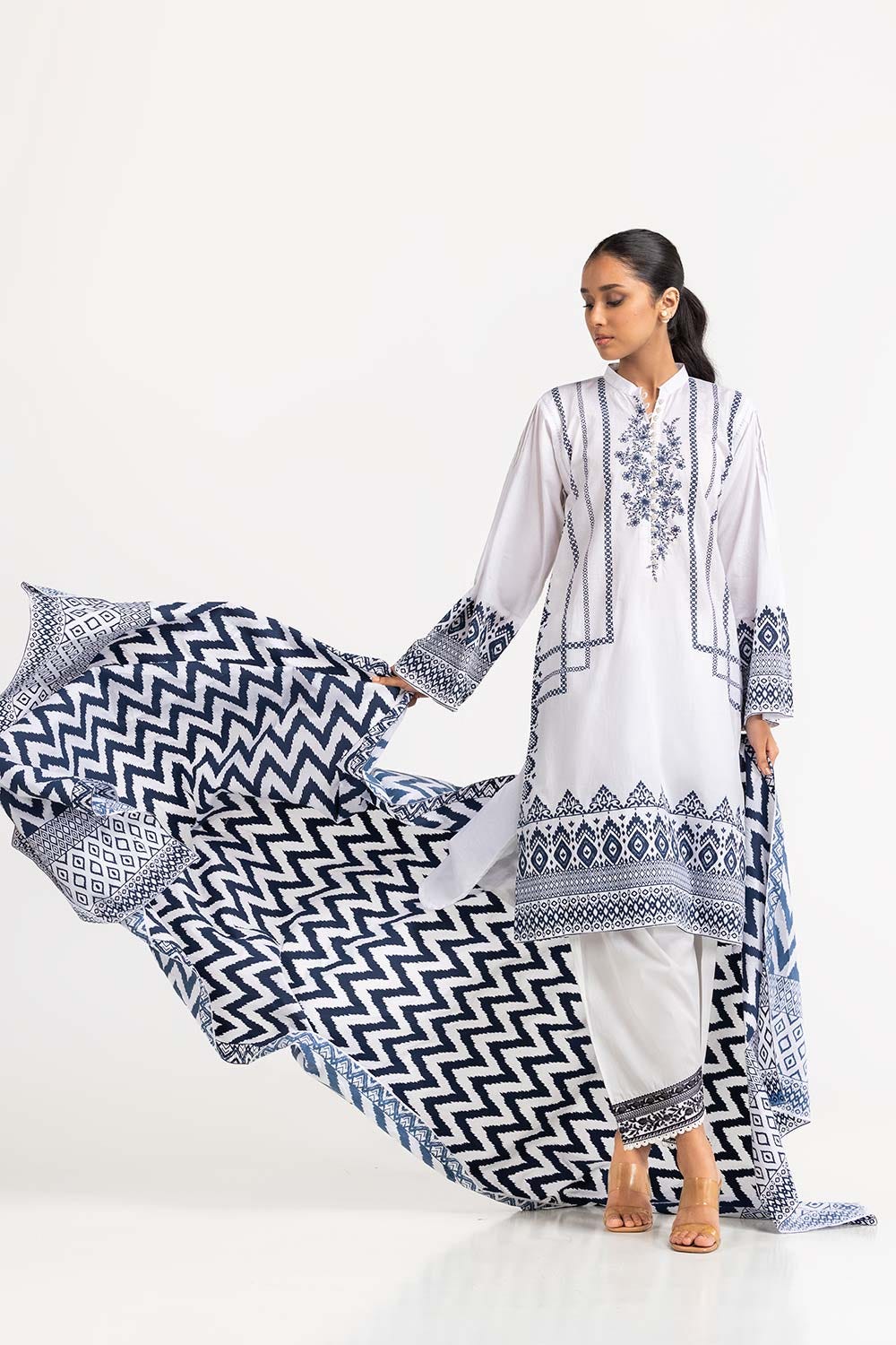 2 Piece Dyed Cambric Screen Printed Kurti With Dupatta IPS-23-214