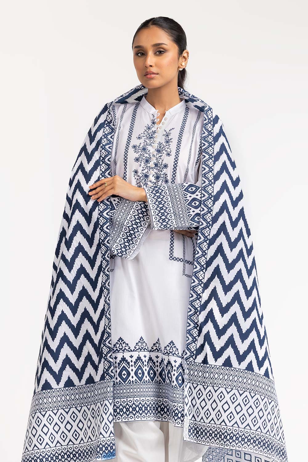 2 Piece Dyed Cambric Screen Printed Kurti With Dupatta IPS-23-214