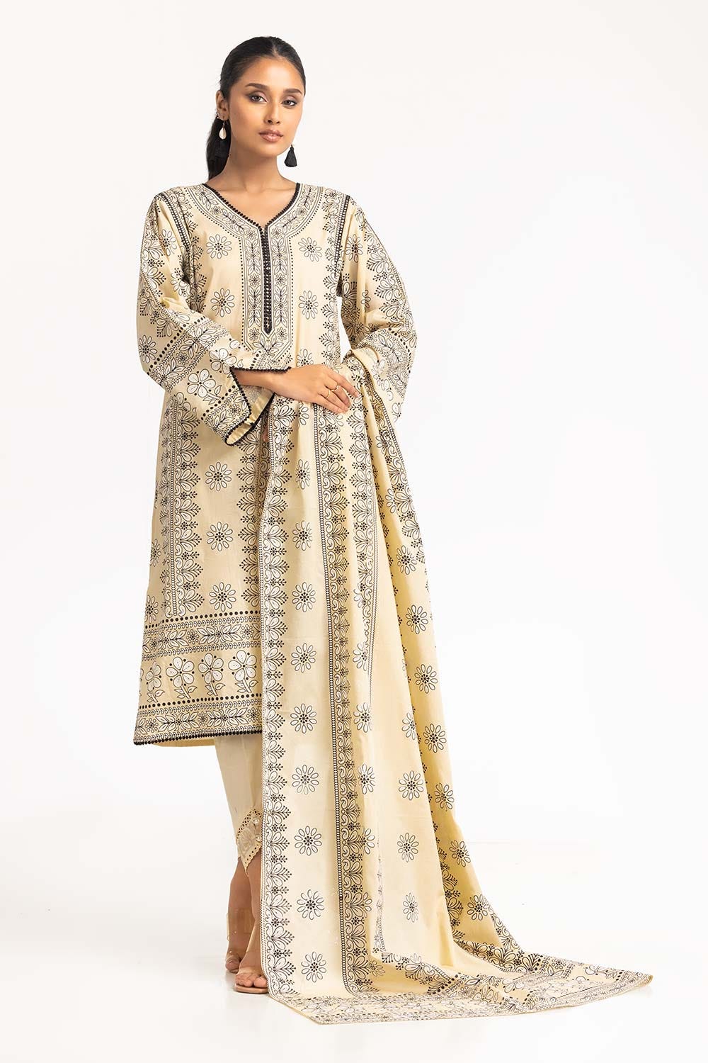 2 Piece Dyed Cambric Screen Printed Kurti With Dupatta IPS-23-216