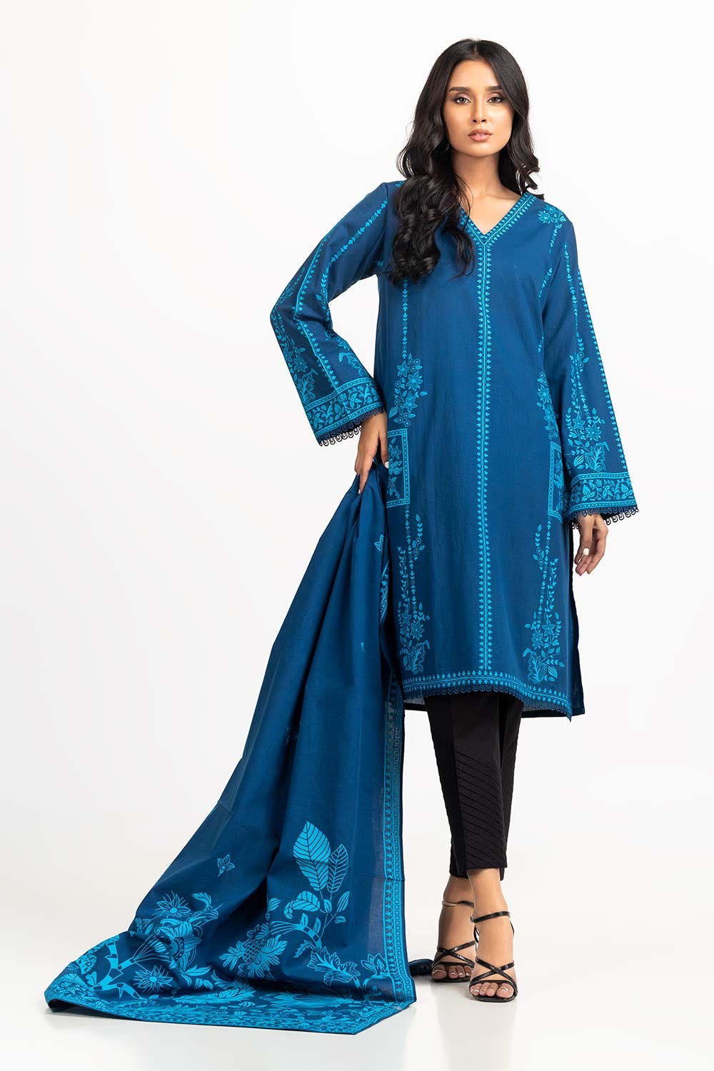 2 Piece Screen Printed Embellished Shirt With Dupatta IPS-23-81