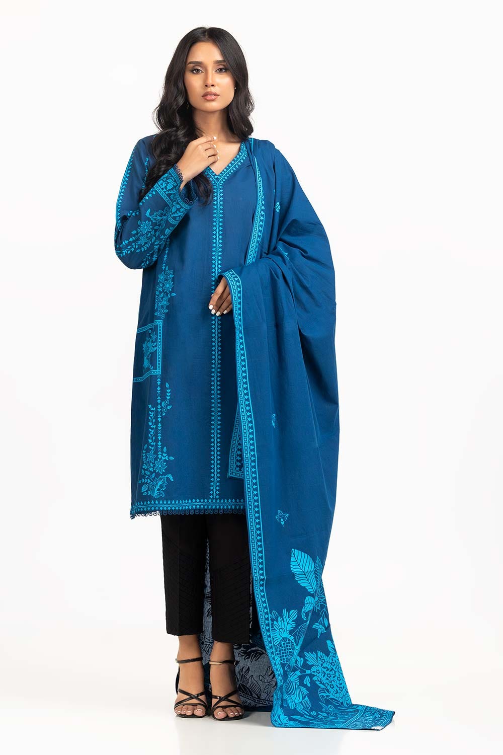 2 Piece Screen Printed Embellished Shirt With Dupatta IPS-23-81