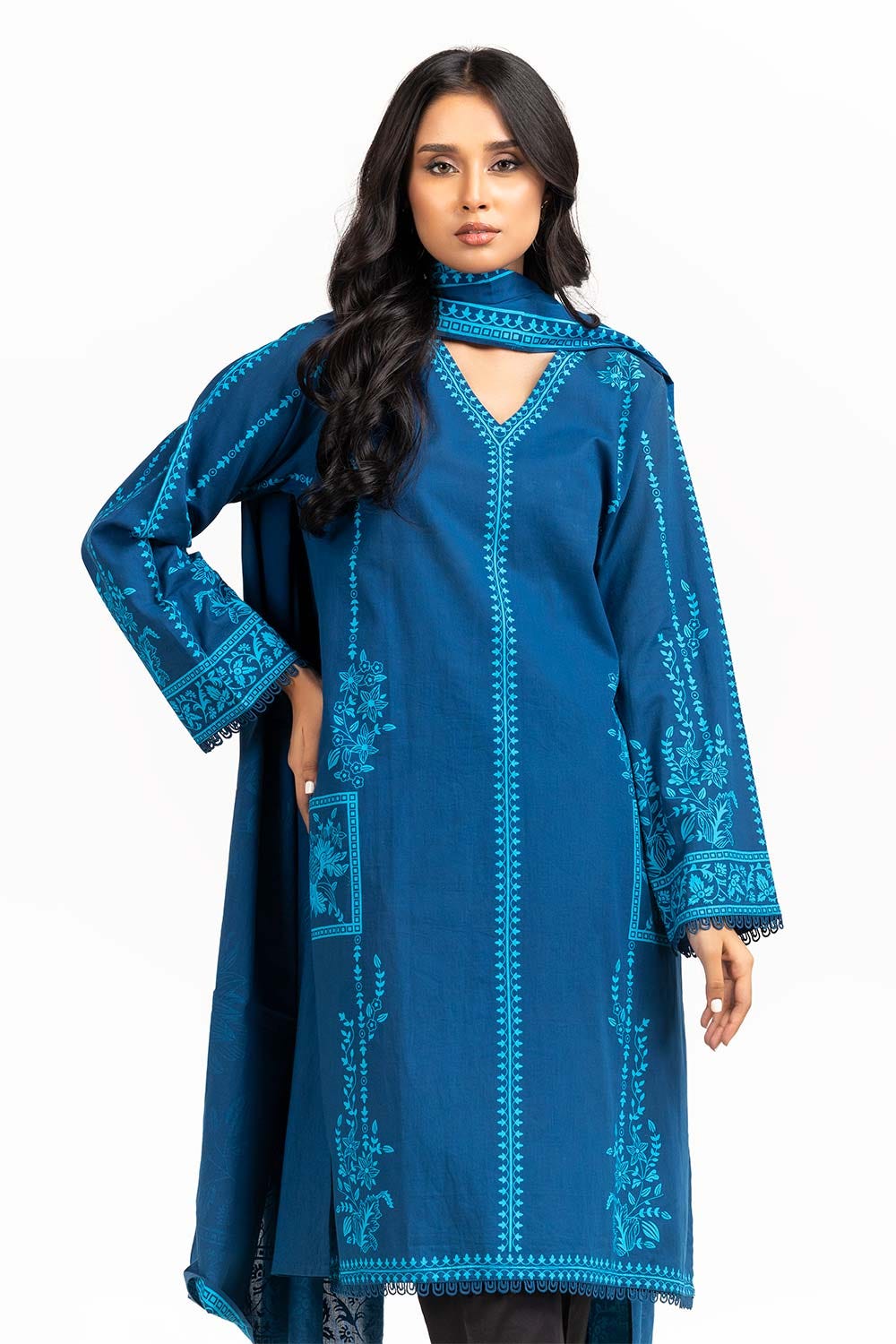 2 Piece Screen Printed Embellished Shirt With Dupatta IPS-23-81