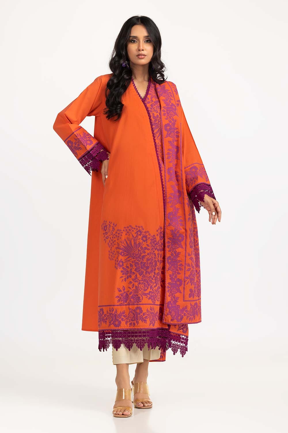 2 Piece Dyed Cambric Screen Printed Embelished Shirt With Dupatta IPS-23-82