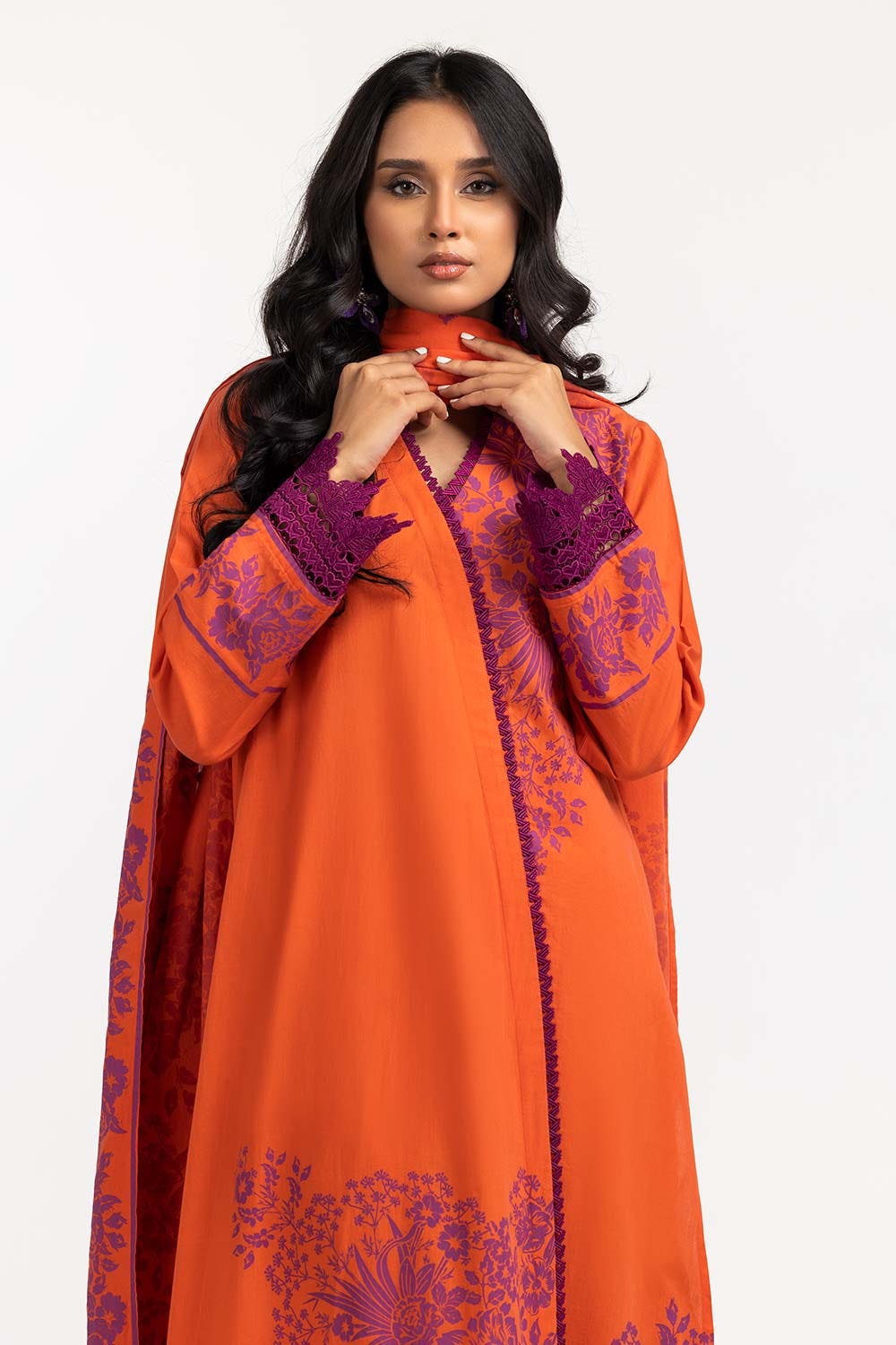 2 Piece Dyed Cambric Screen Printed Embelished Shirt With Dupatta IPS-23-82