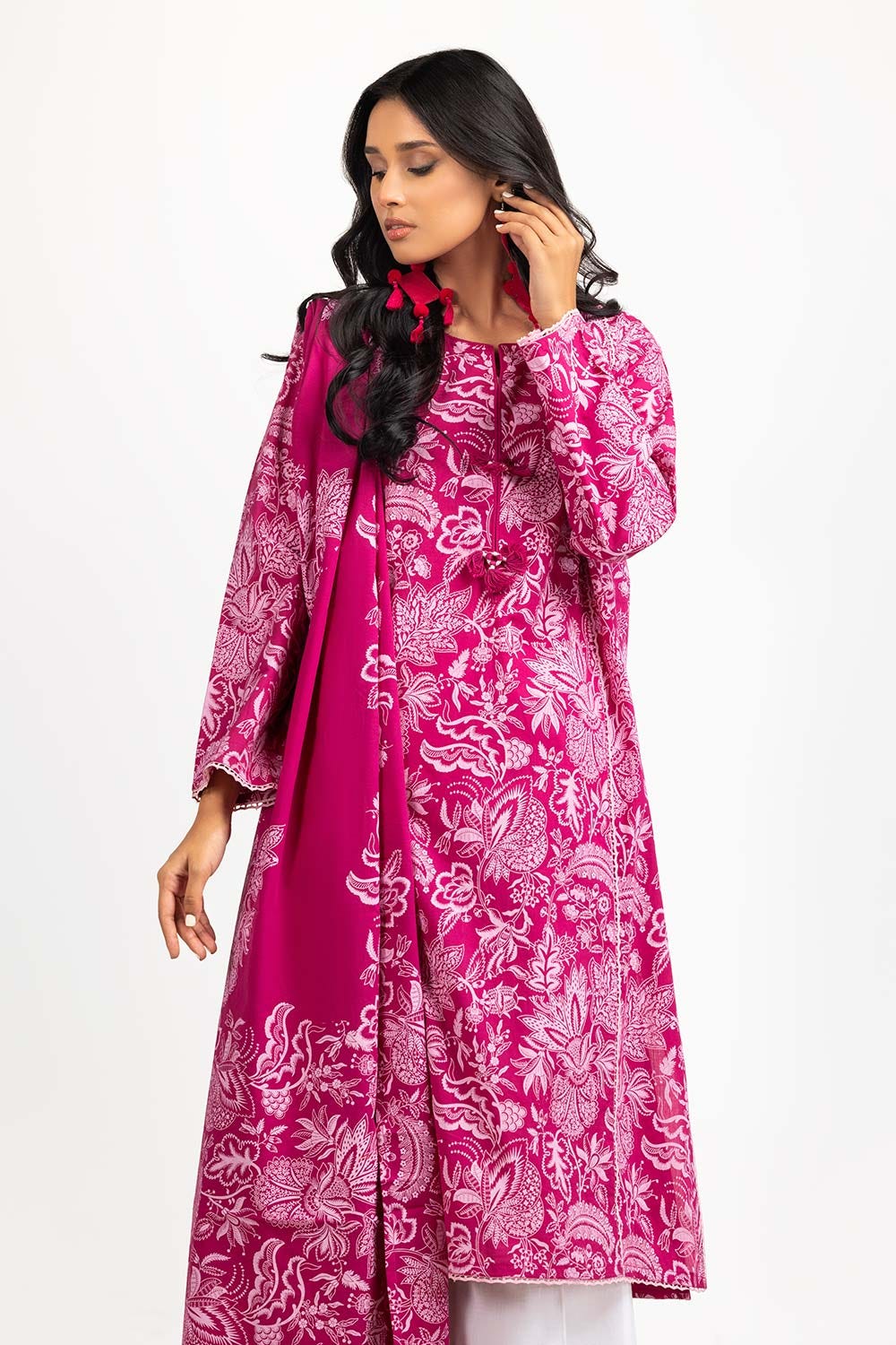 2 Piece Screen Printed Embellished Shirt With Dupatta IPS-23-84