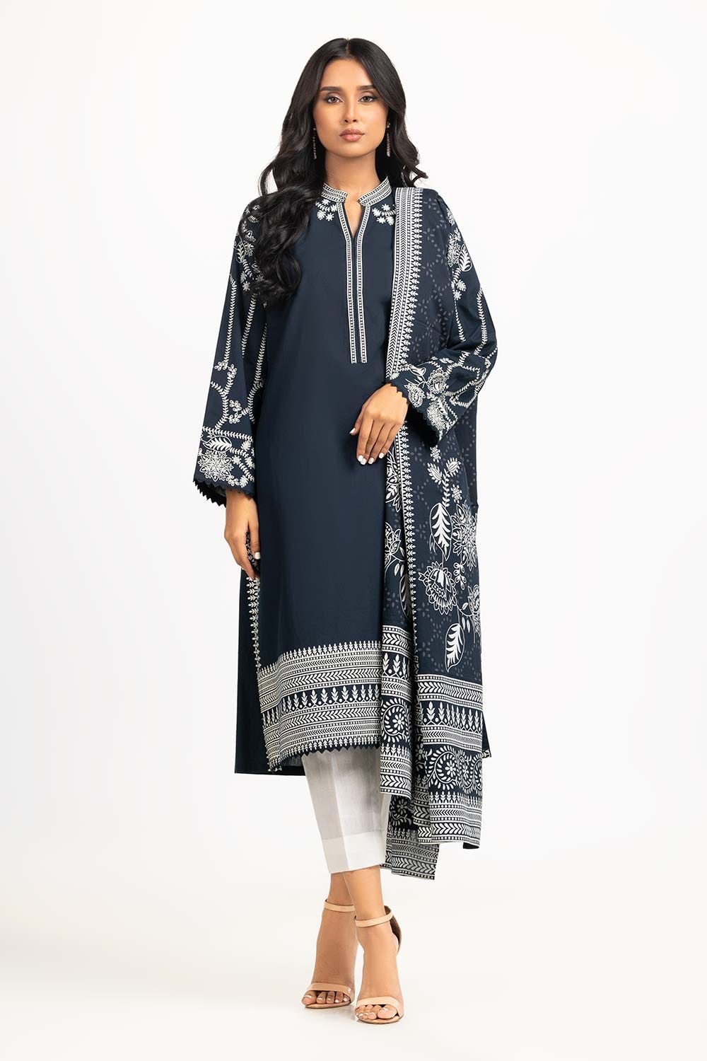 2 Piece Screen Printed Embellished Shirt With Dupatta IPS-23-85