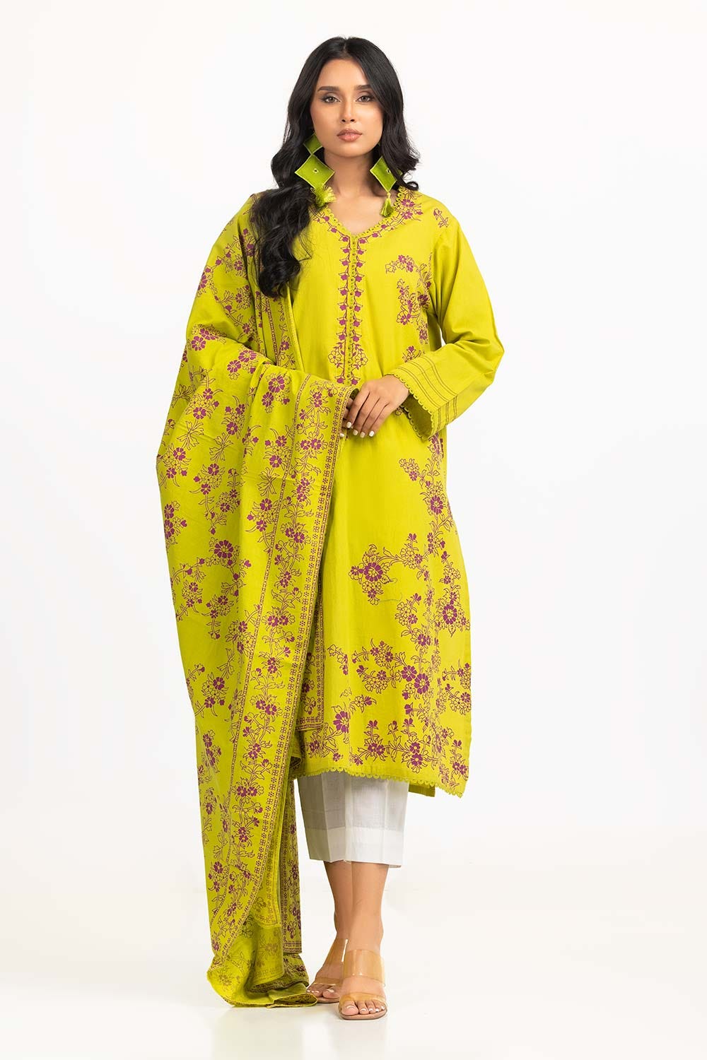 2 Piece Screen Printed Embellished Shirt With Dupatta IPS-23-87