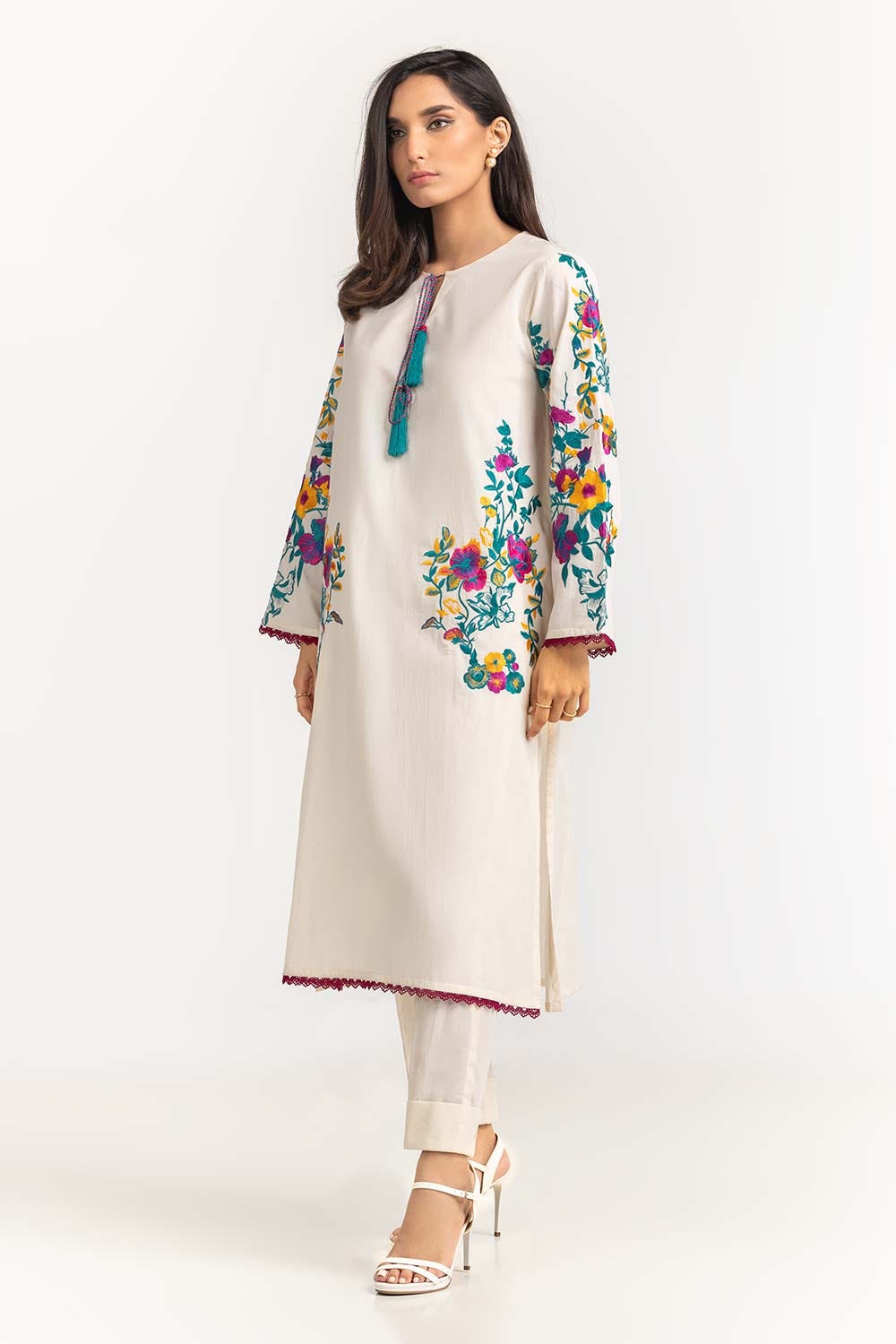 2 Piece Dyed Cambric Embroidered Shirt With Trouser IPS-23-99