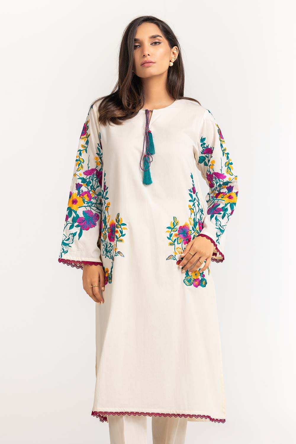 2 Piece Dyed Cambric Embroidered Shirt With Trouser IPS-23-99