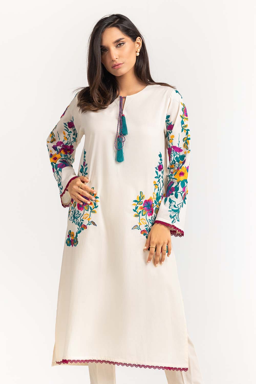 2 Piece Dyed Cambric Embroidered Shirt With Trouser IPS-23-99