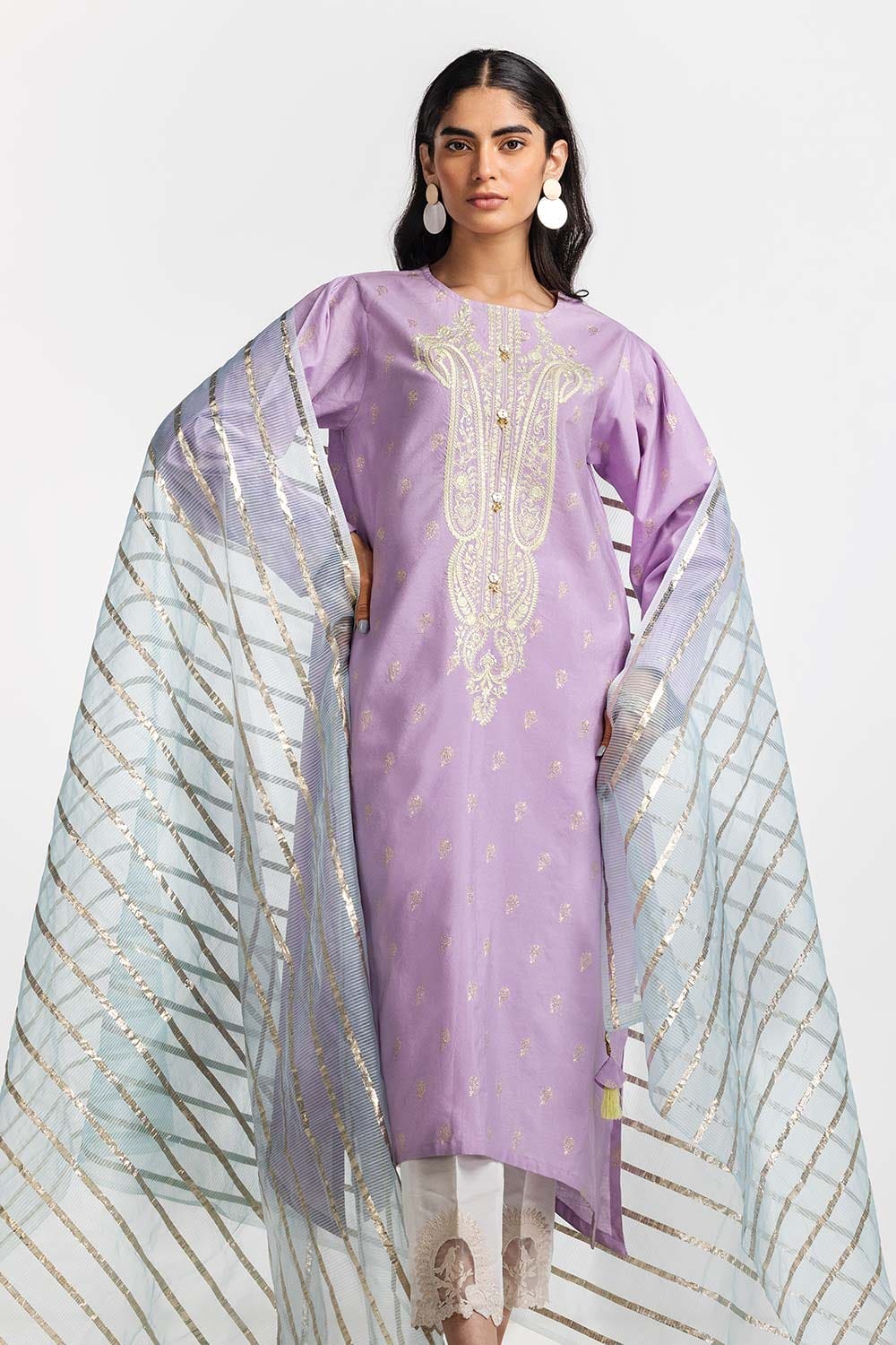 Dyed Jacquard Embroidered Shirt IPS-24-100 1 Piece