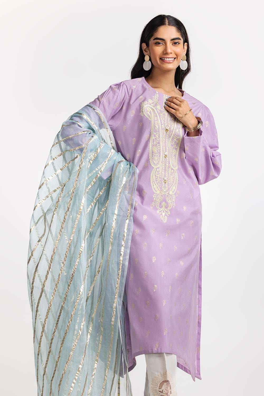 Dyed Jacquard Embroidered Shirt IPS-24-100 1 Piece