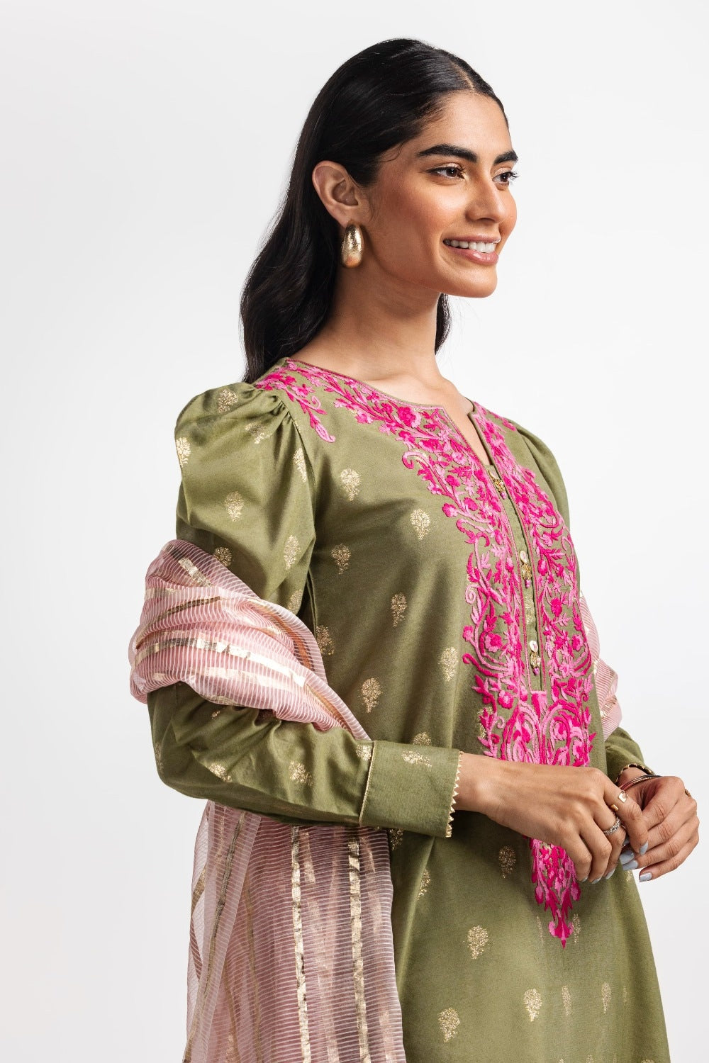 Dyed Jacquard Embroidered Shirt IPS-24-101 1 Piece