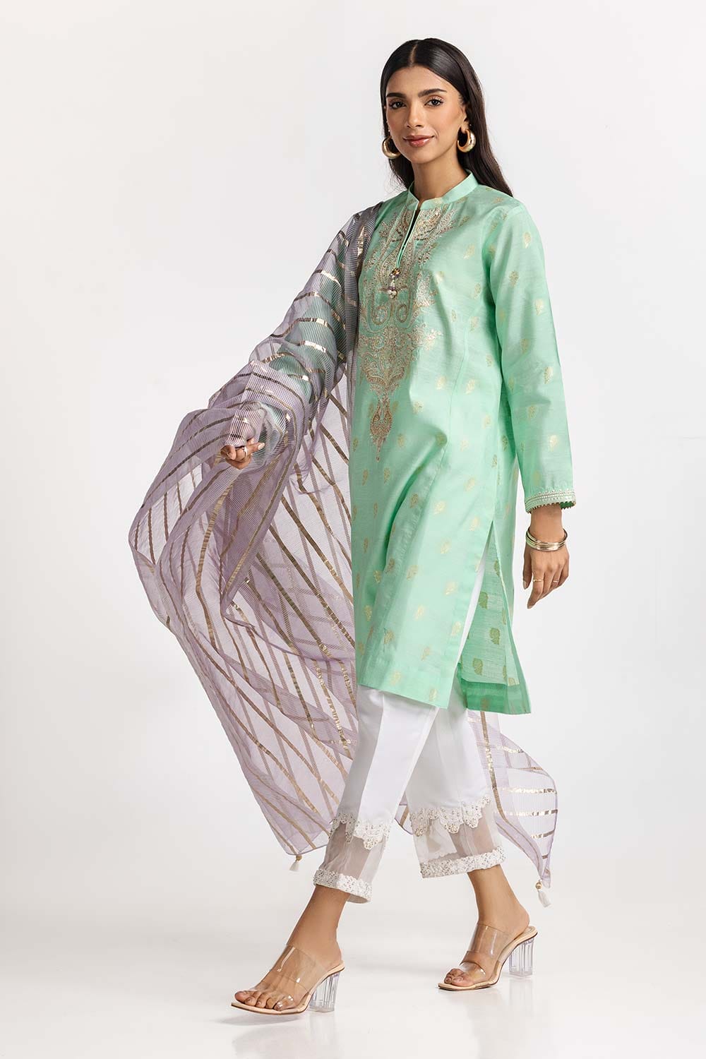 Dyed Jacquard Embroidered Shirt IPS-24-102 1 Piece