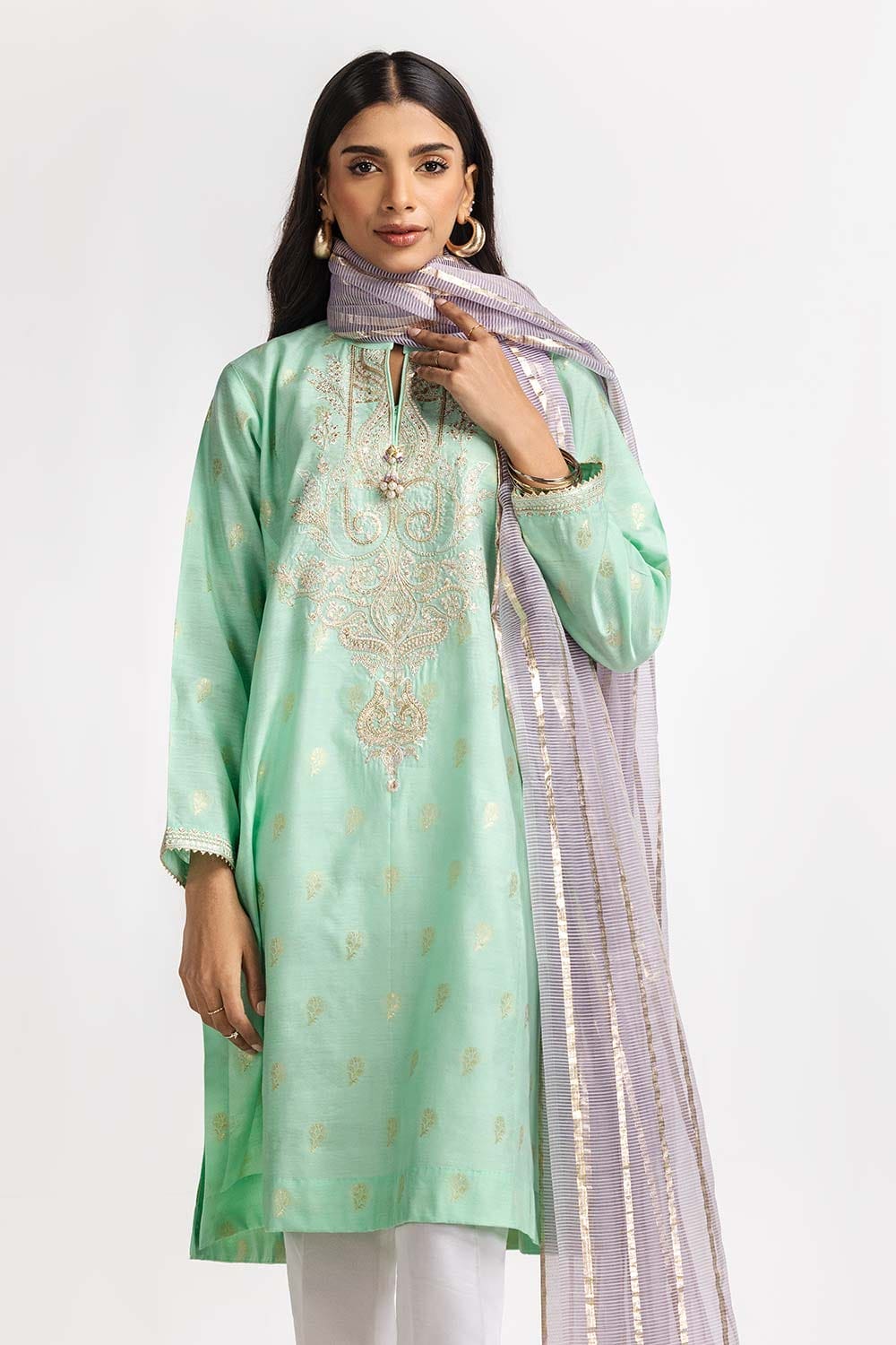 Dyed Jacquard Embroidered Shirt IPS-24-102 1 Piece