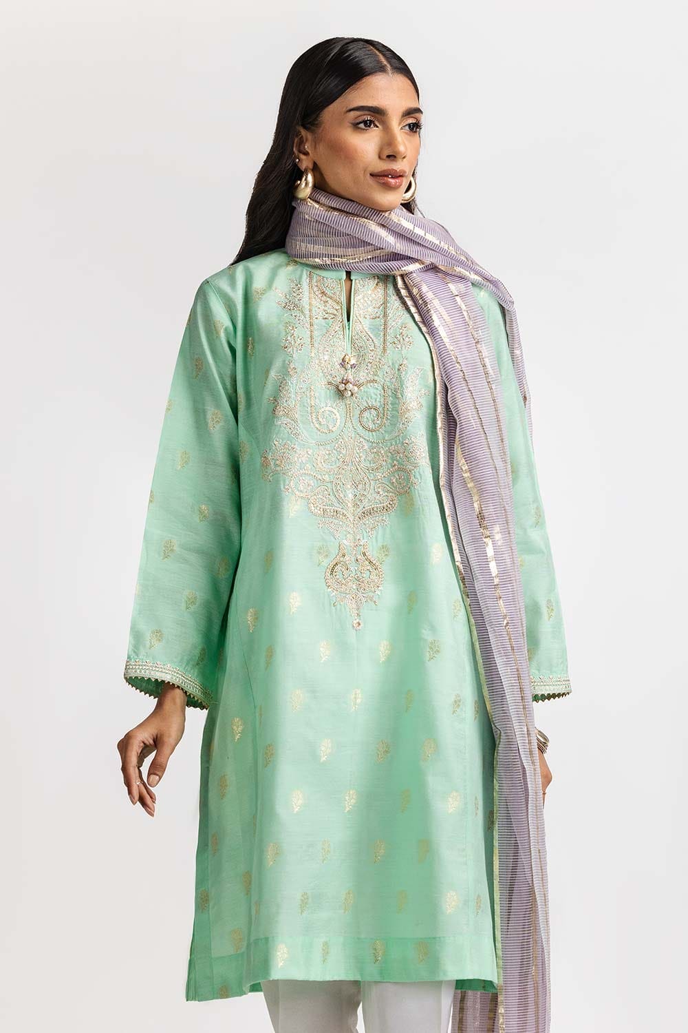 Dyed Jacquard Embroidered Shirt IPS-24-102 1 Piece