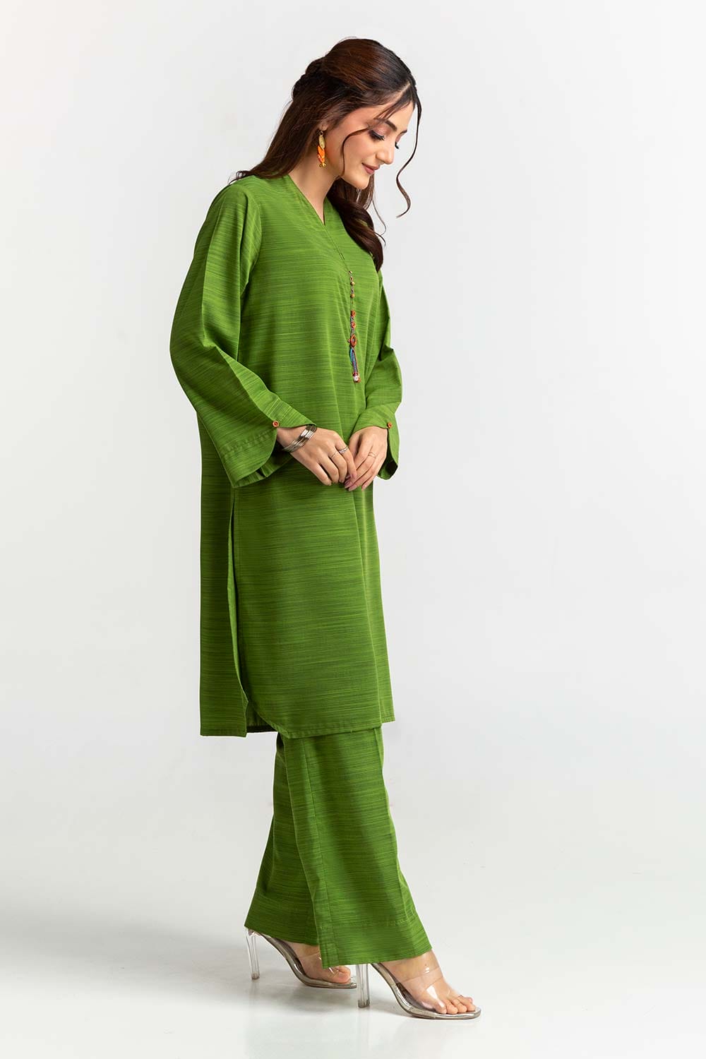 Dyed Polyester Viscose Embelished Shirt With Trouser IPS-24-114