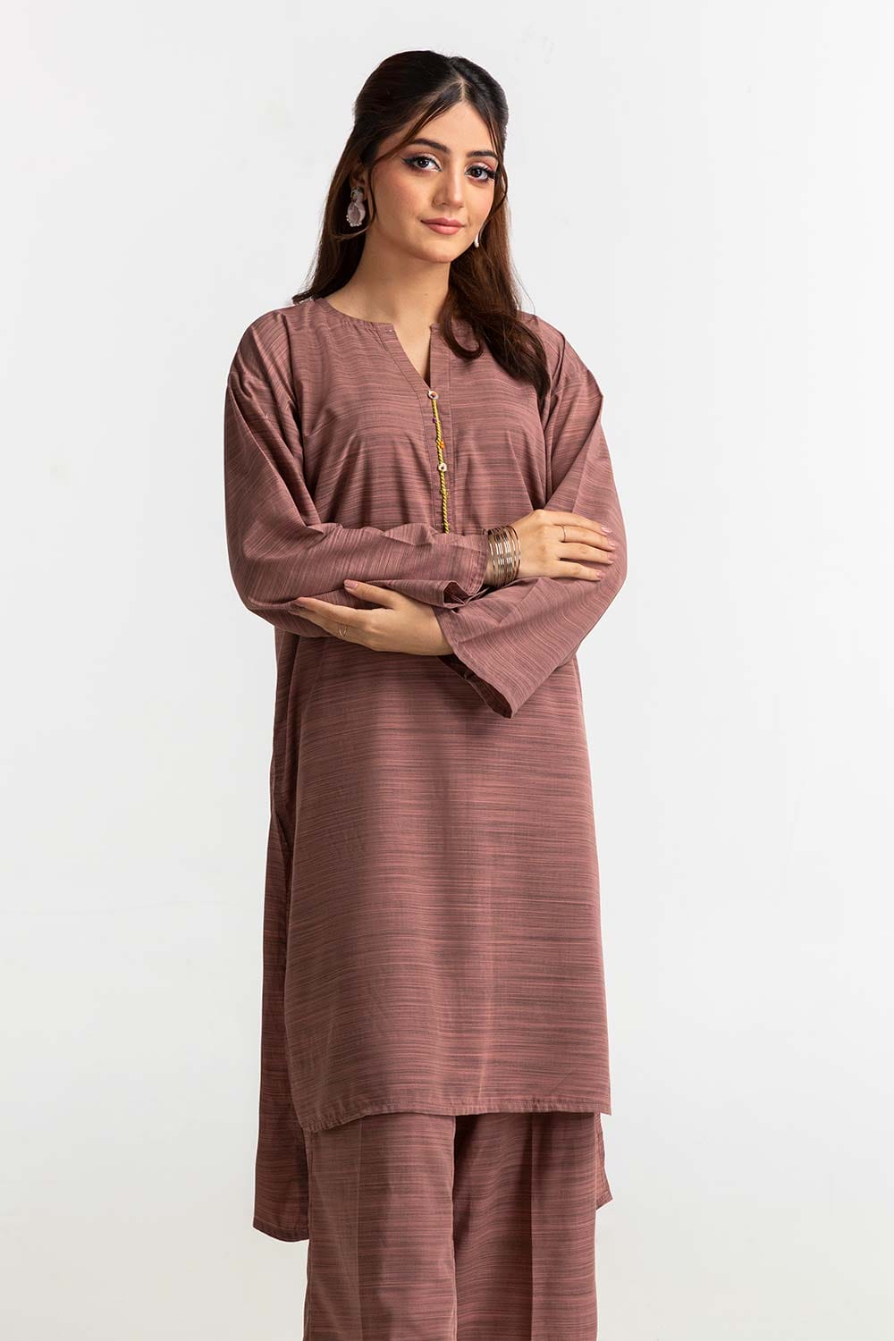 Dyed Polyester Viscose Embelished Shirt With Trouser IPS-24-115
