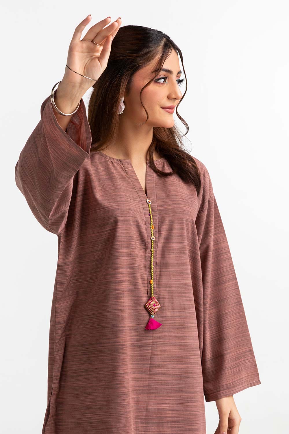 Dyed Polyester Viscose Embelished Shirt With Trouser IPS-24-115
