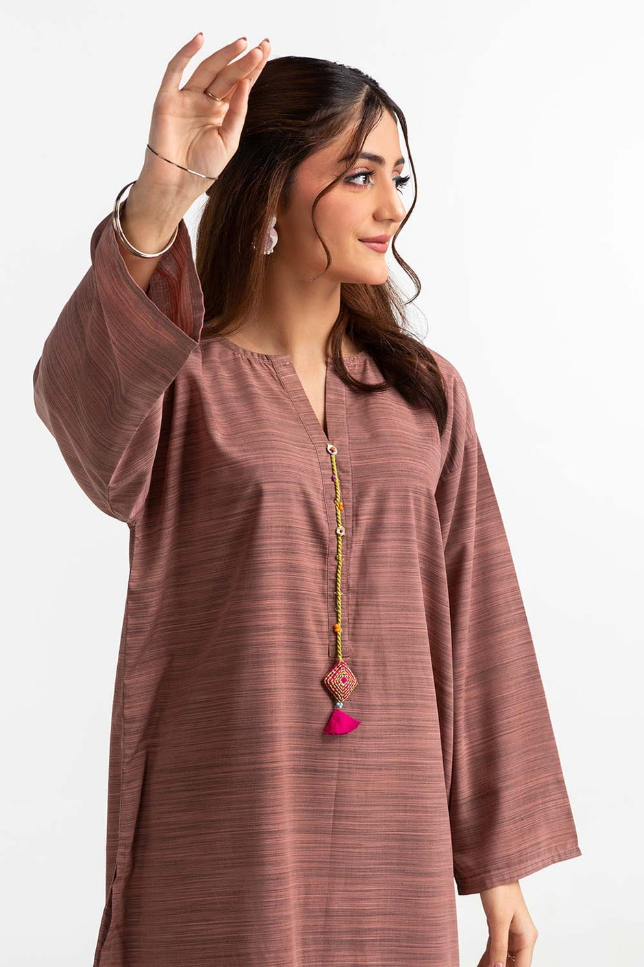 Dyed Polyester Viscose Embelished Shirt With Trouser
