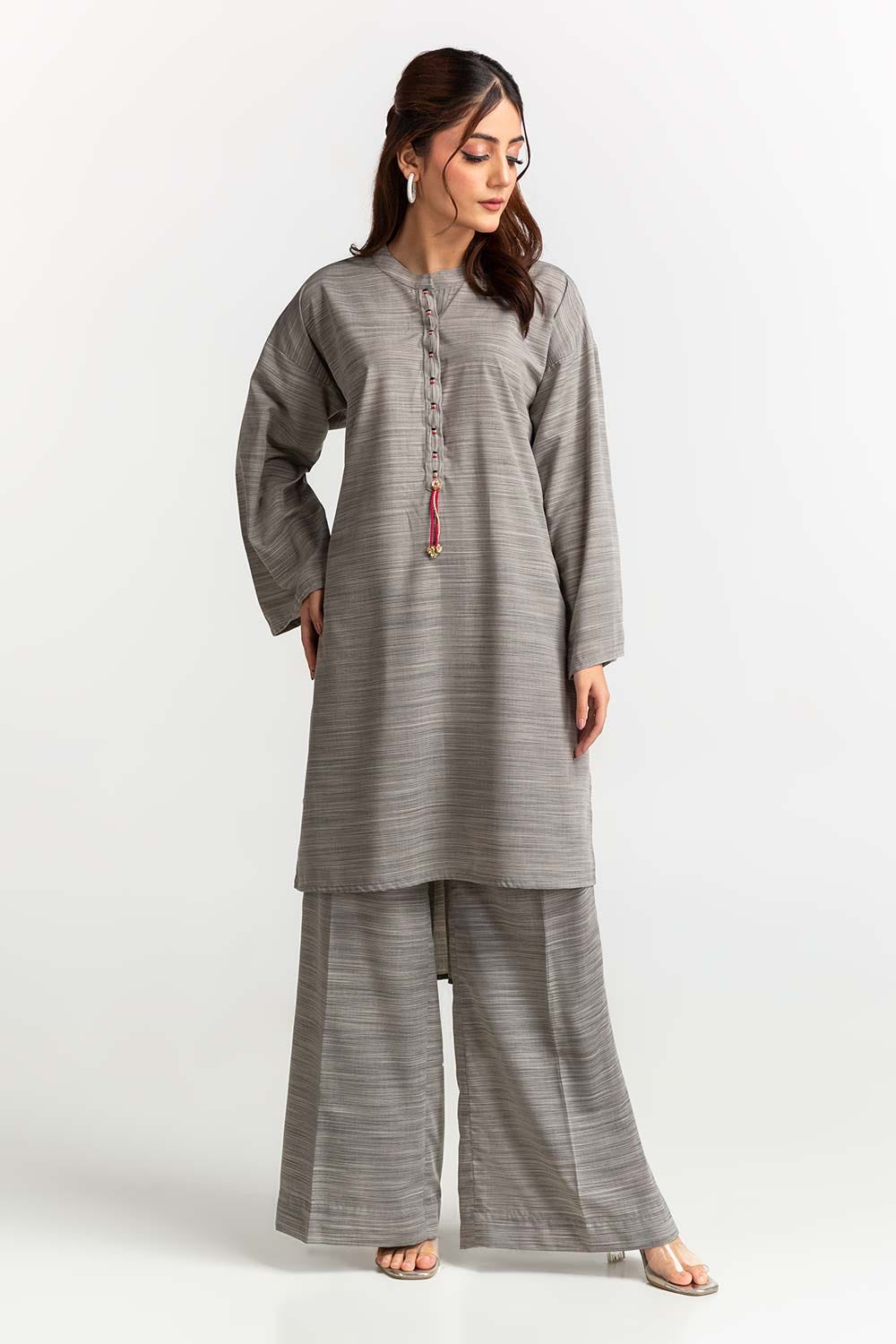 Dyed Polyester Viscose Embroidered Shirt With Trouser