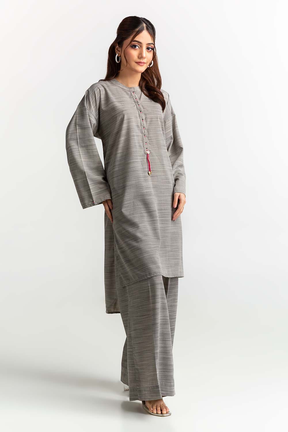 Dyed Polyester Viscose Embroidered Shirt With Trouser